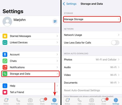 whatsapp manage storage